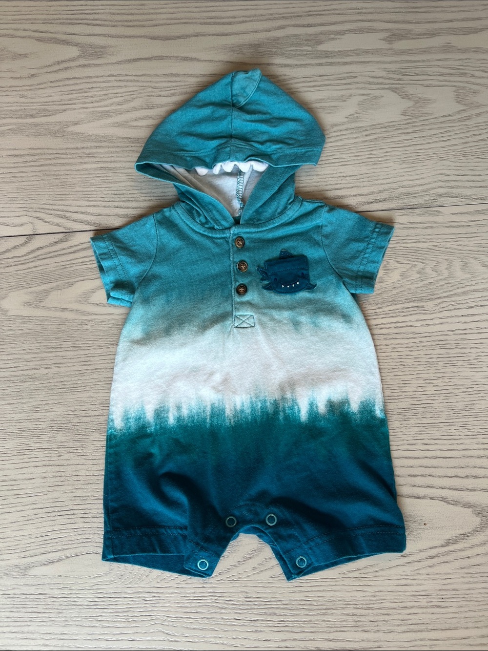 Gradient Teal Hooded One-Piece Romper
